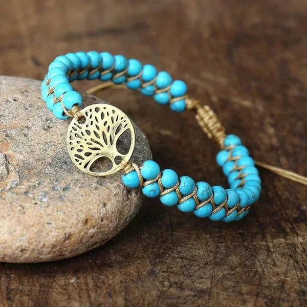 Pulsera del Árbol de la Vida hecha a mano con piedra turquesa