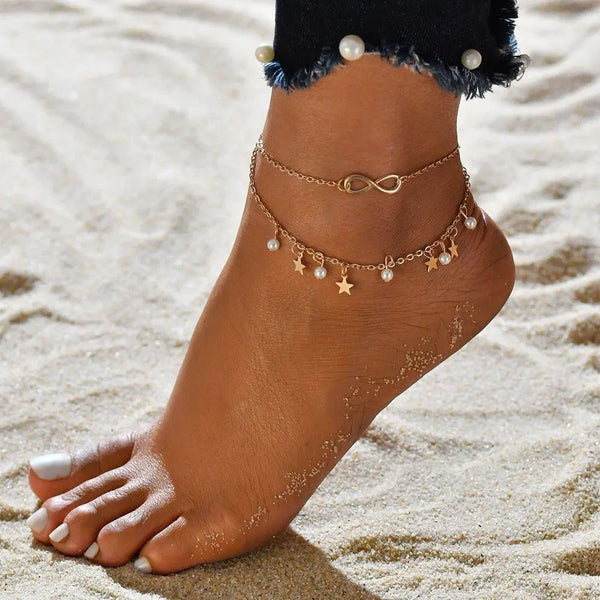 Pulsera de tobillo con símbolo de infinito + aretes y estrellas