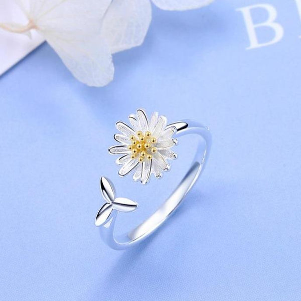 Anillo de plata ajustable con girasol